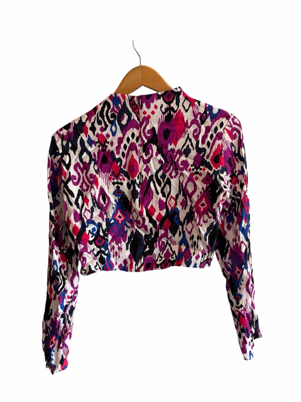 ZARA Printed High Neck Long Sleeve Drape Crop Top - Picture 3 of 8
